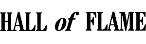 The image shows the phrase HALL of FLAME in bold, black capital letters on a light gray background.