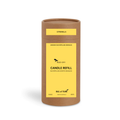 A cylindrical brown cardboard container labeled "The Bug-off! series | SANDWAX Scented Candle Refill" by Hall of Flame with citronella scent. The yellow label shows a black mosquito graphic and product details in black text.